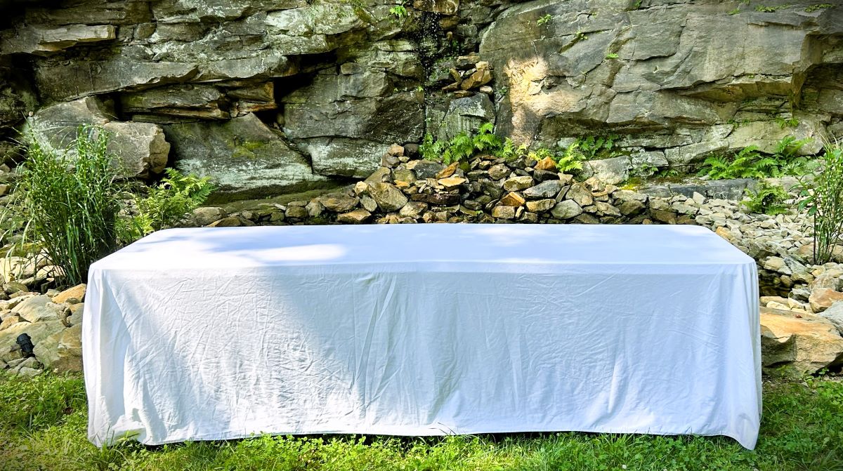 our rectangle table - shown with optional linen