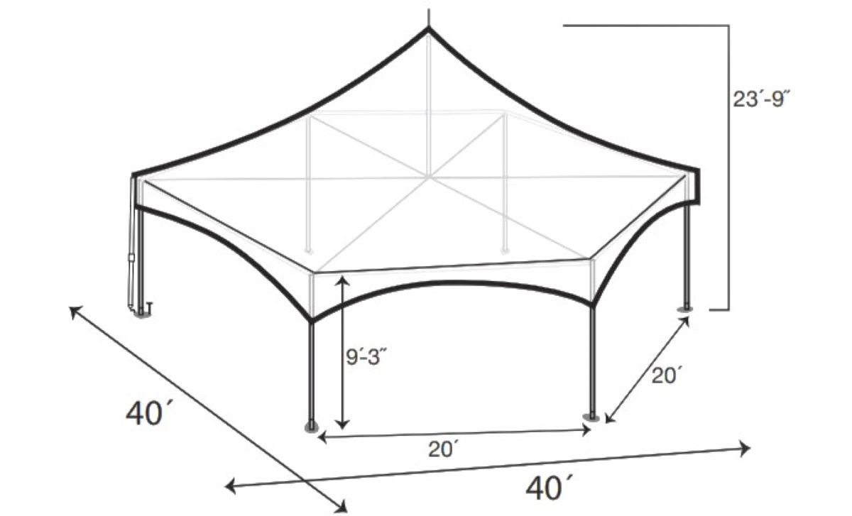 make use of our 40 foot high-peak hexagon tent